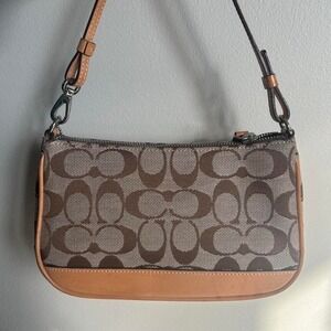 Coach Signature Demi Pouch Brown Tan Monogram Canvas Bag 6094